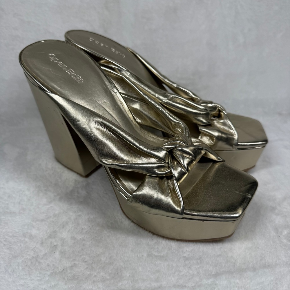 Open Edit Kaia Gold Metallic Knotted Platform Block Heel Sandals‎ Womens 7M